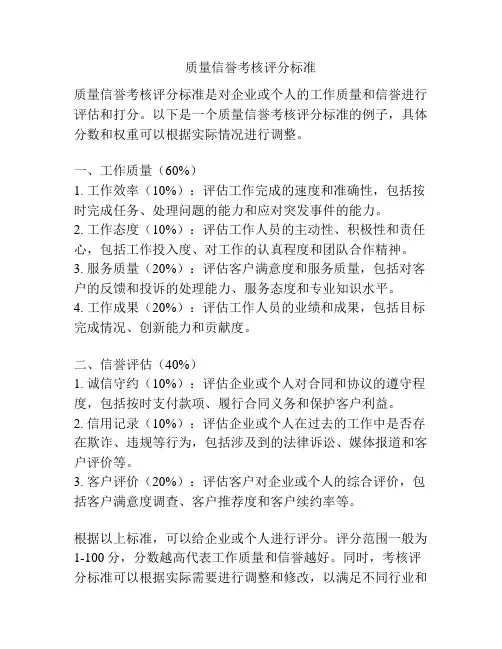 质量信誉考核评分标准