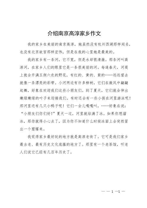 介绍南京高淳家乡作文