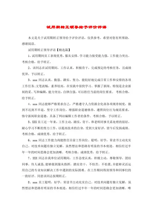 试用期转正领导给予评价评语