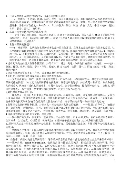 品牌管理考试内容