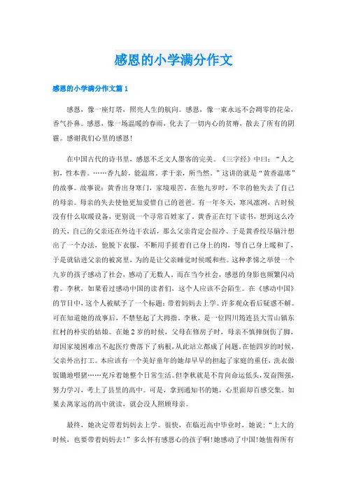 感恩的小学满分作文