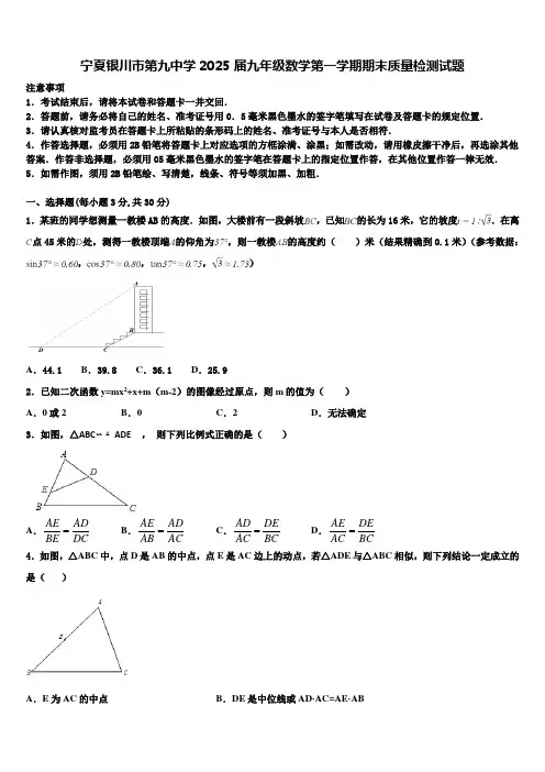 宁夏银川市第九中学2025届九年级数学第一学期期末质量检测试题含解析