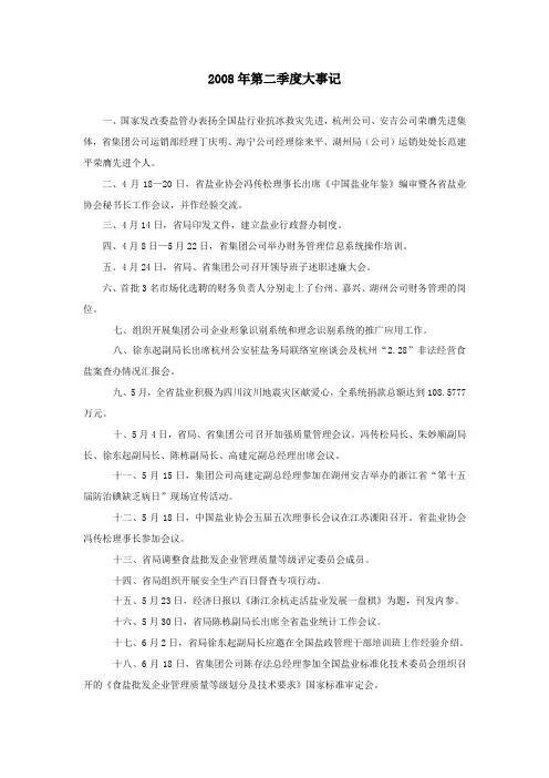 2008年第二季度大事记-浙江盐业公司