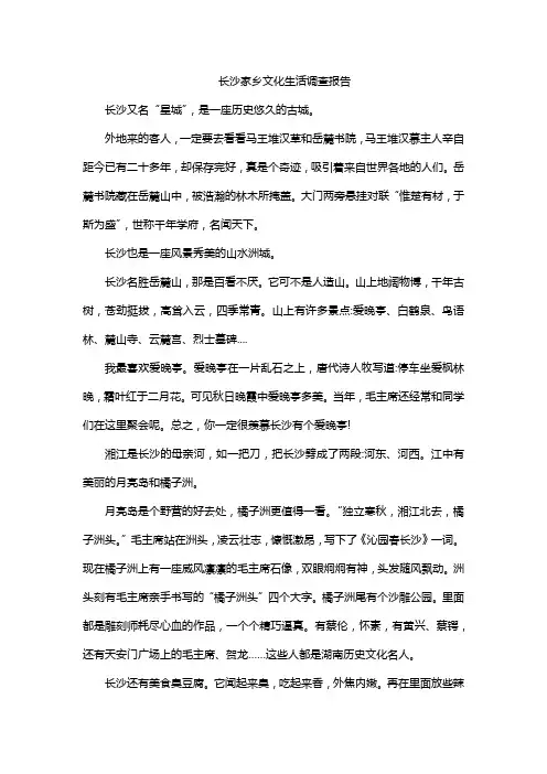 长沙家乡文化生活调查报告