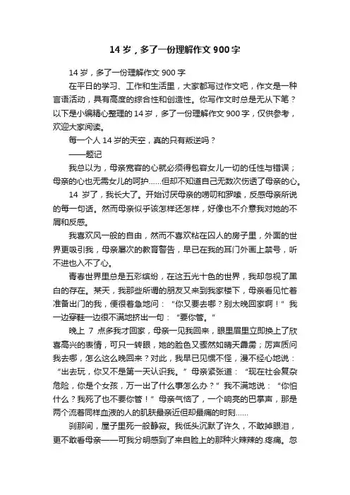 14岁，多了一份理解作文900字