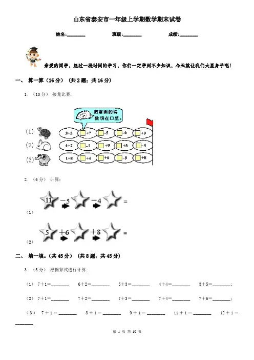 山东省泰安市一年级上学期数学期末试卷