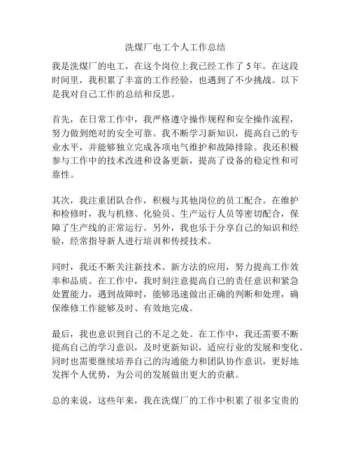 洗煤厂电工个人工作总结