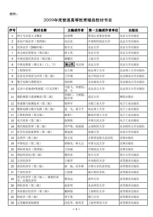 2009年度普通高等教育精品教材书目