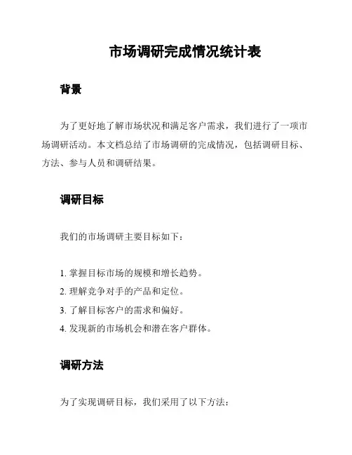市场调研完成情况统计表
