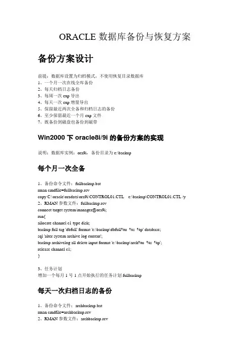 ORACLE备份和恢复方案