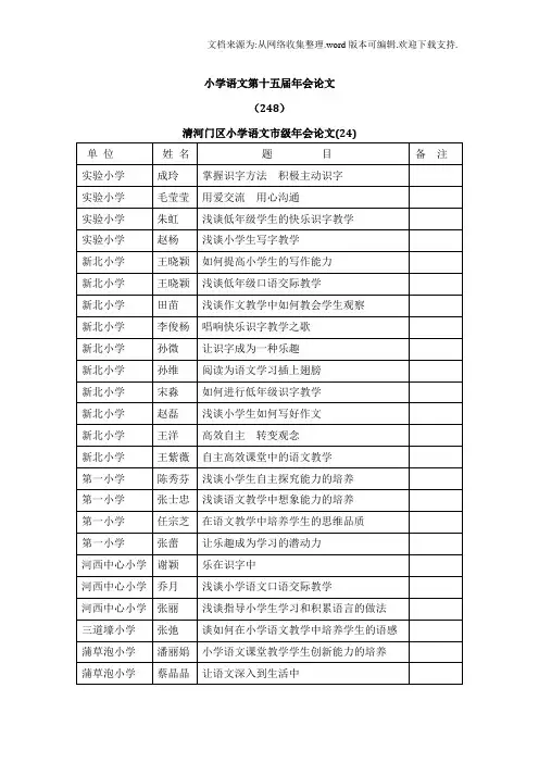 小学语文第十五届年会论文
