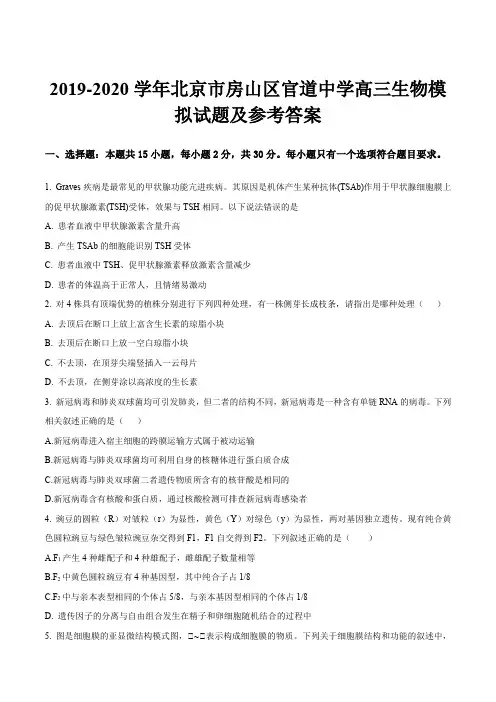 2019-2020学年北京市房山区官道中学高三生物模拟试题及参考答案