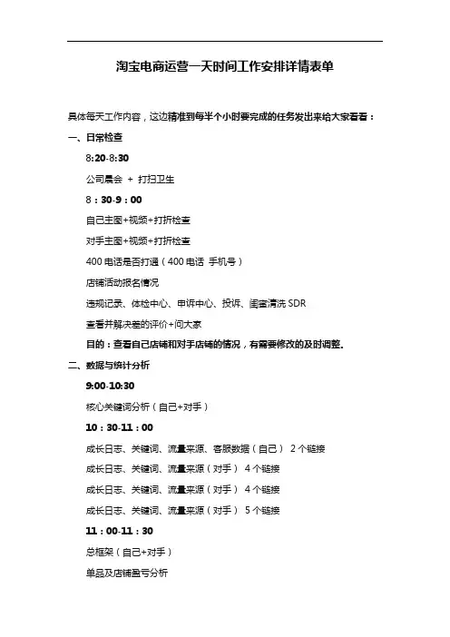 淘宝电商运营一天时间工作安排详情表单