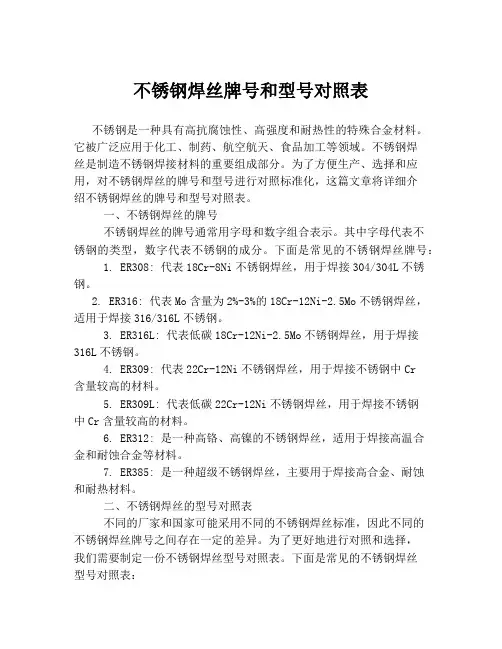 不锈钢焊丝牌号和型号对照表