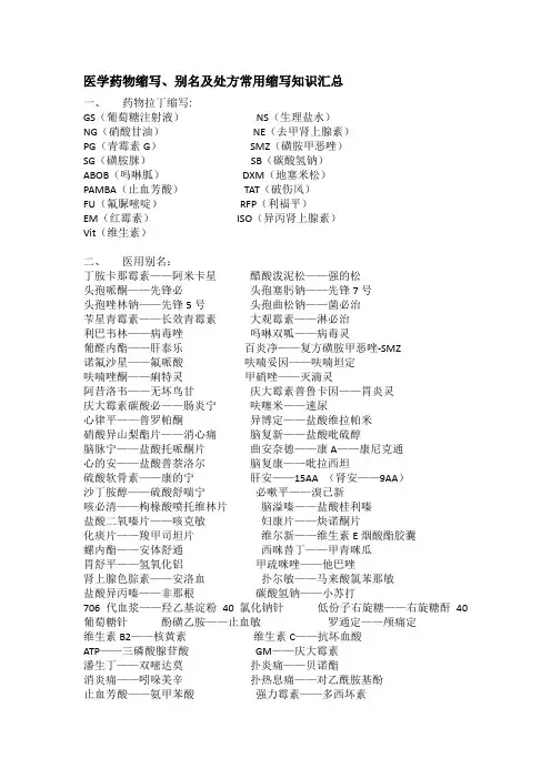 医学药物缩写、别名及处方常用缩写知识汇总