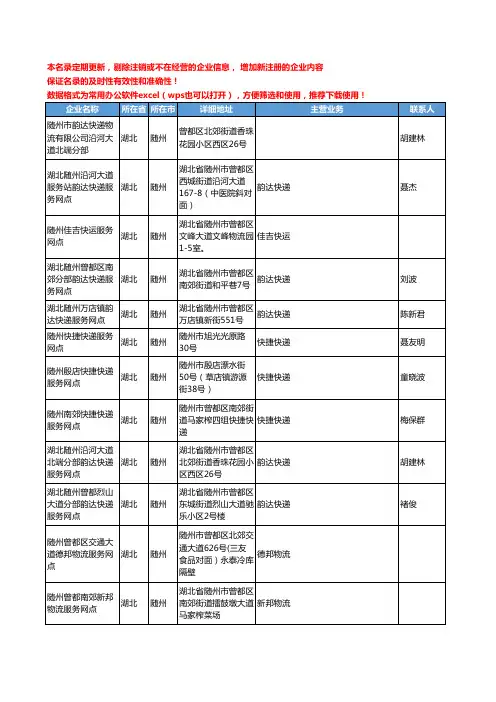 2020新版湖北省随州物流公司-快递网点工商企业公司名录名单黄页联系方式大全91家