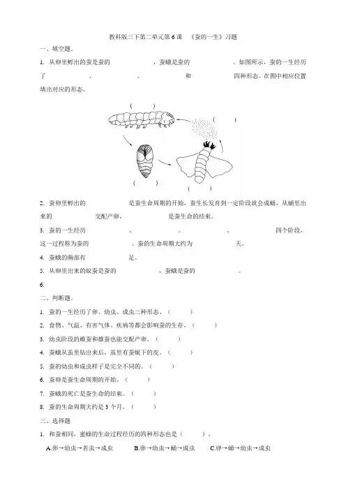 【新教材】(教科版)小学科学三年级下册第二单元第6课《蚕的一生》习题