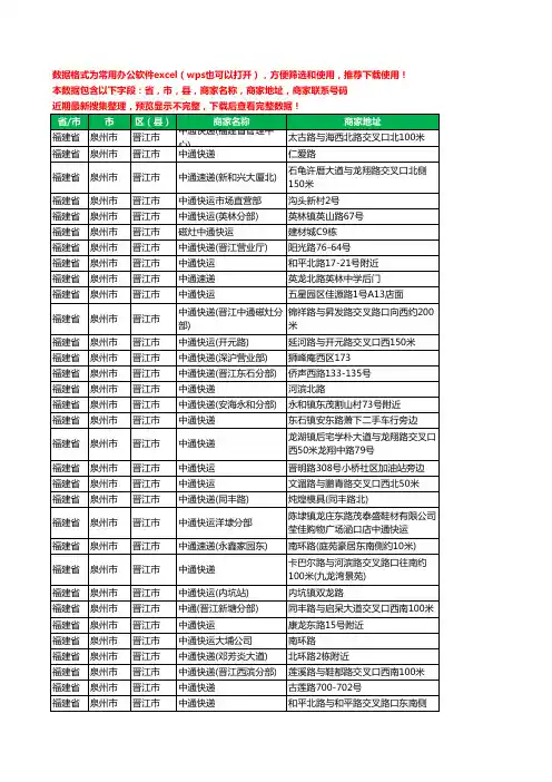 新版福建省泉州市晋江市中通快递工商企业公司名录名单黄页大全51家