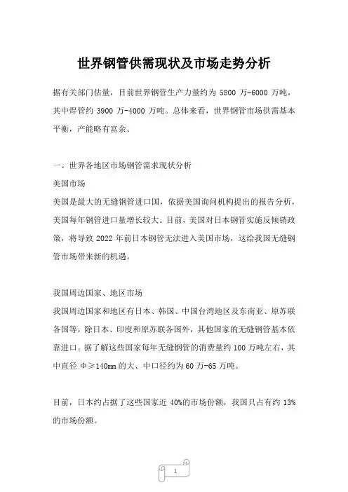 2022年行业分析世界钢管供需现状及市场走势分析