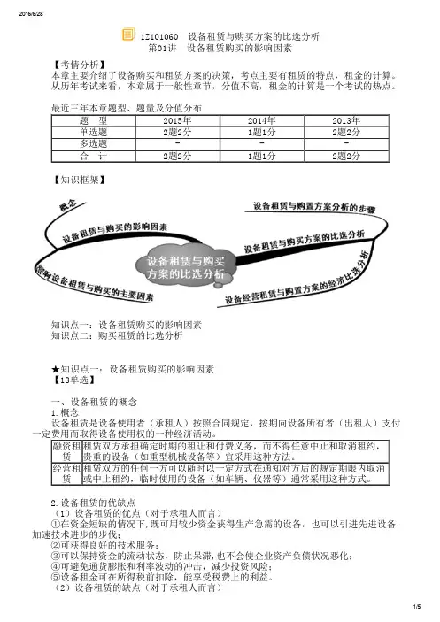 1Z101060 设备租赁与购买方案的比选分析