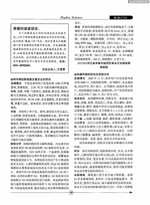 鸡非典型新城疫反复发生的防治