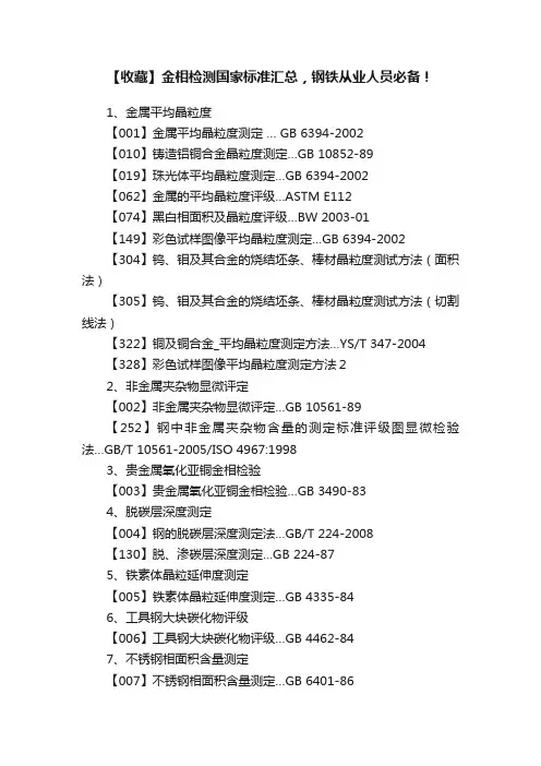 【收藏】金相检测国家标准汇总，钢铁从业人员必备！