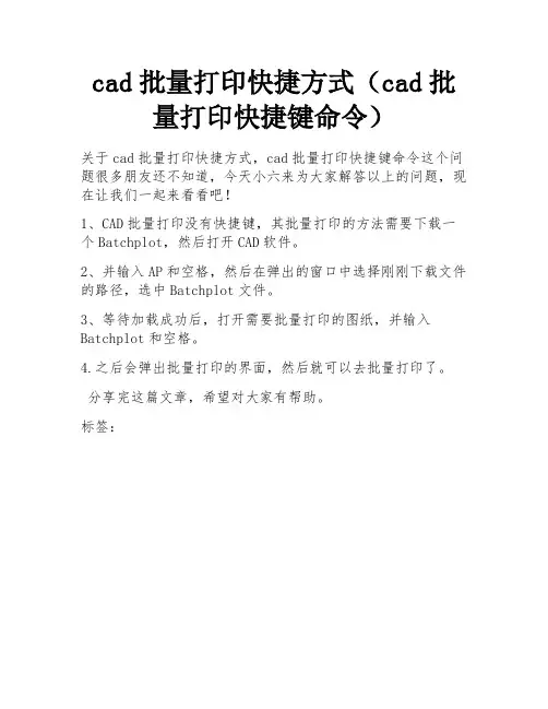 cad批量打印快捷方式(cad批量打印快捷键命令)