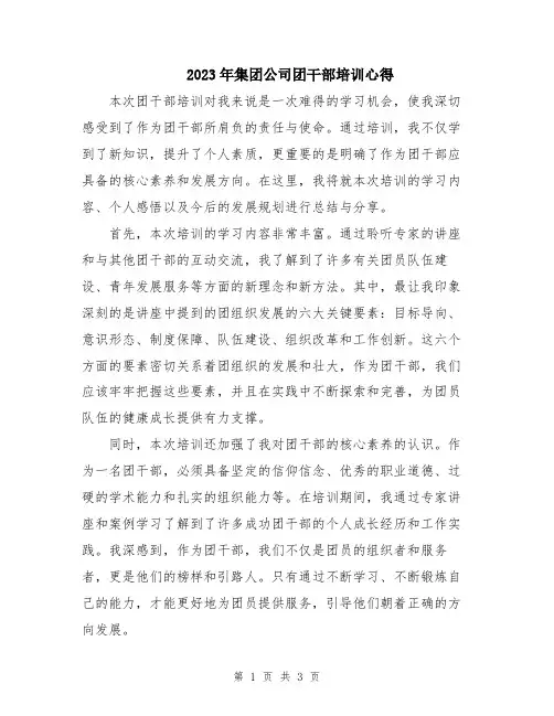 2023年集团公司团干部培训心得