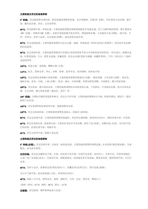 主要经线及穿过的地理事物