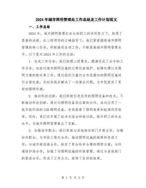 2024年城市照明管理处工作总结及工作计划范文