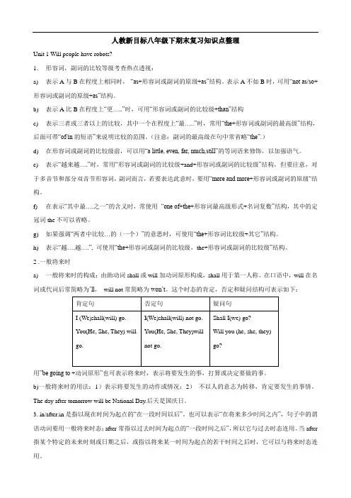人教新目标八年级下各单元知识点整理