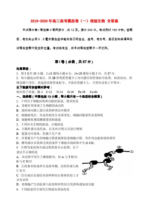 2019-2020年高三高考模拟卷(一)理综生物 含答案