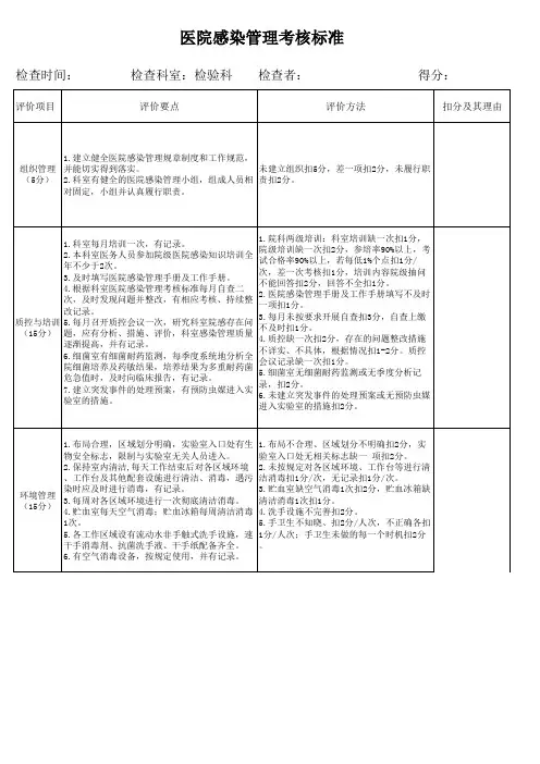 医院感染管理考核标准-检验科
