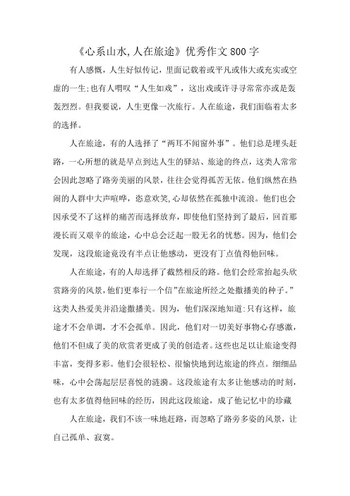 《心系山水,人在旅途》优秀作文800字