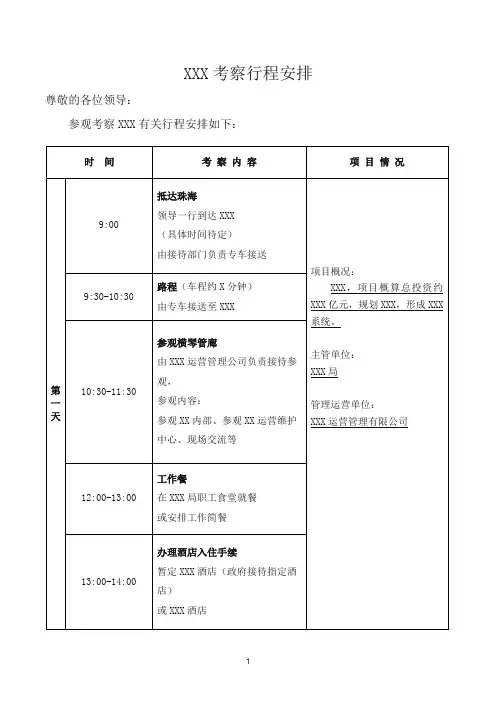 【模板】领导XXX考察行程安排表
