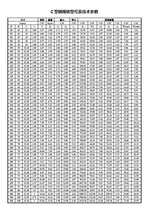C型钢规格型号及技术参数