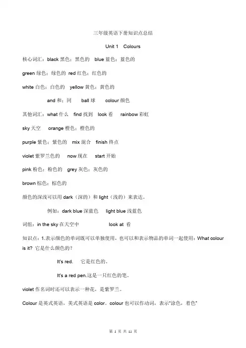 三(下)英语(牛津上海版三起点)知识点汇总