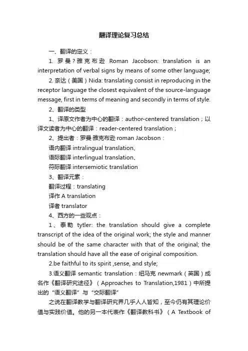 翻译理论复习总结