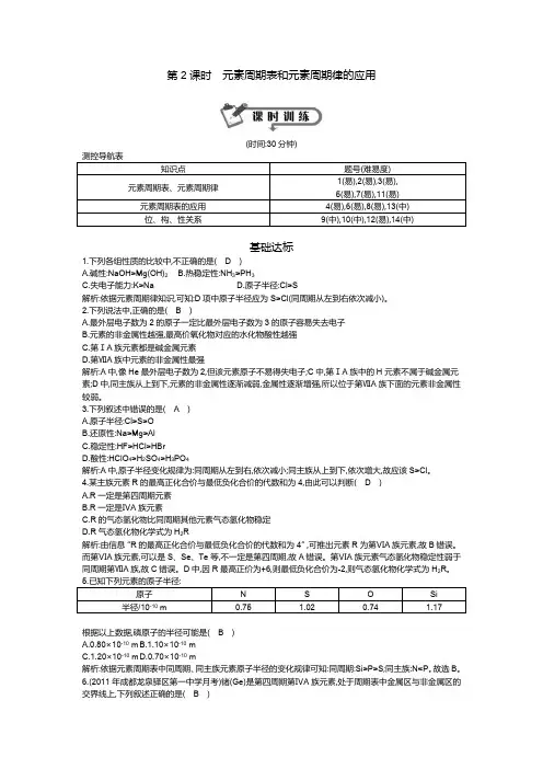 第二节 第2课时 元素周期表和元素周期律的应用