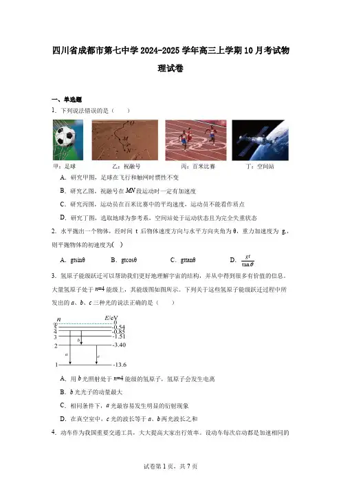四川省成都市第七中学2024-2025学年高三上学期10月考试物理试卷