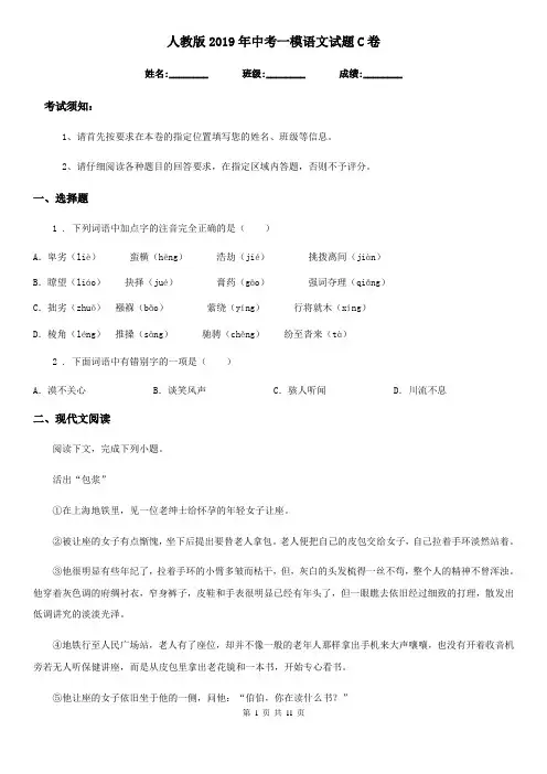人教版2019年中考一模语文试题C卷