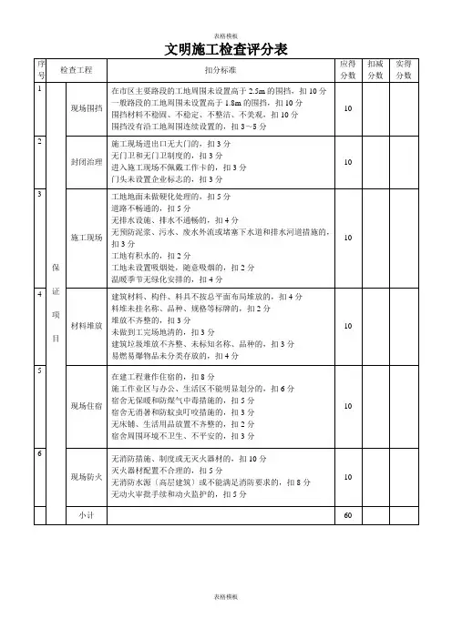 文明施工检查评分表(2023版)