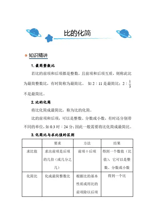北师大版小学数学六年级上册《比的化简》知识点讲解总结练习解析