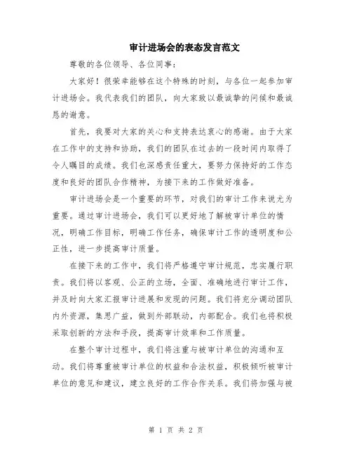 审计进场会的表态发言范文
