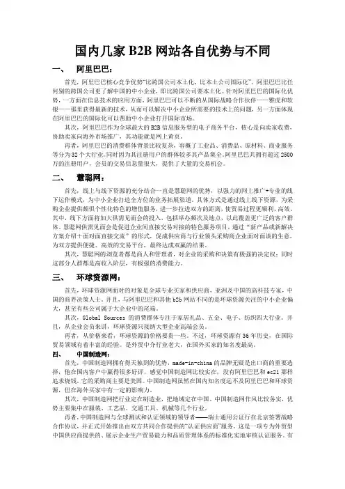 国内几家B2B网站各自优势