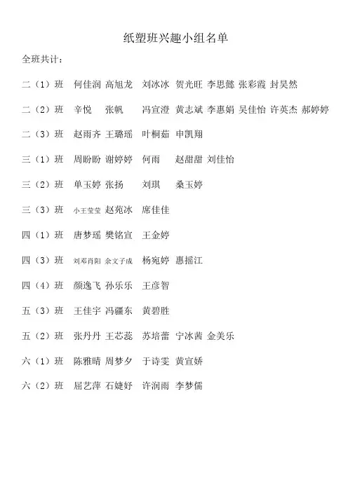 兴趣小组名单工作表