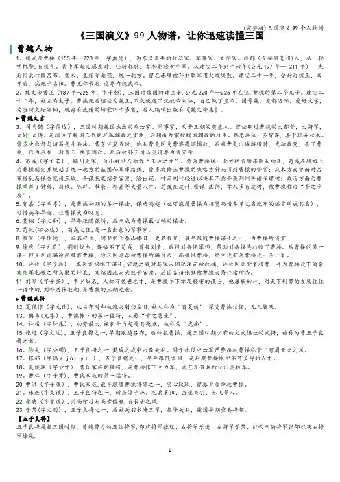 (完整版)三国演义99个人物谱