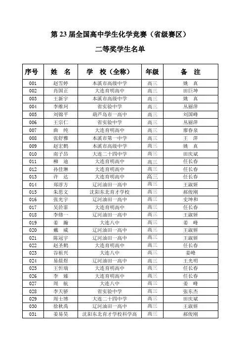 第23届全国高中学生化学竞赛(省级赛区)