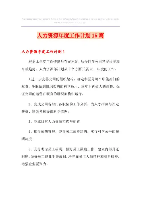 人力资源年度工作计划15篇