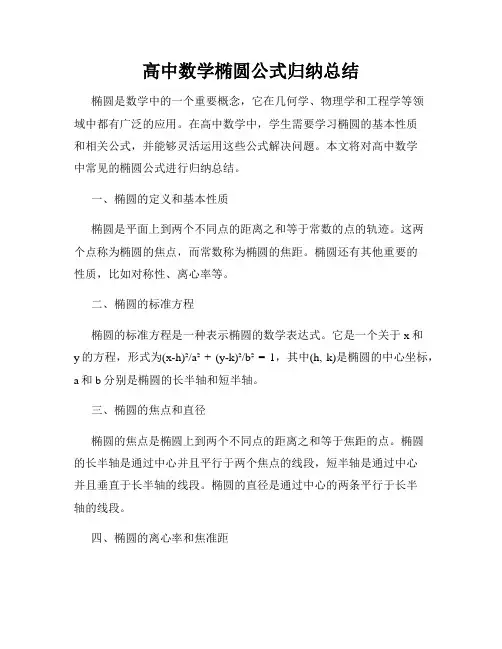 高中数学椭圆公式归纳总结